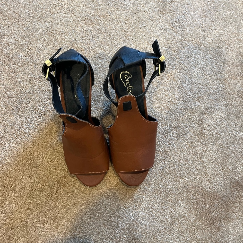 Candie's Brown and Black Heels with Peep-Toe Design